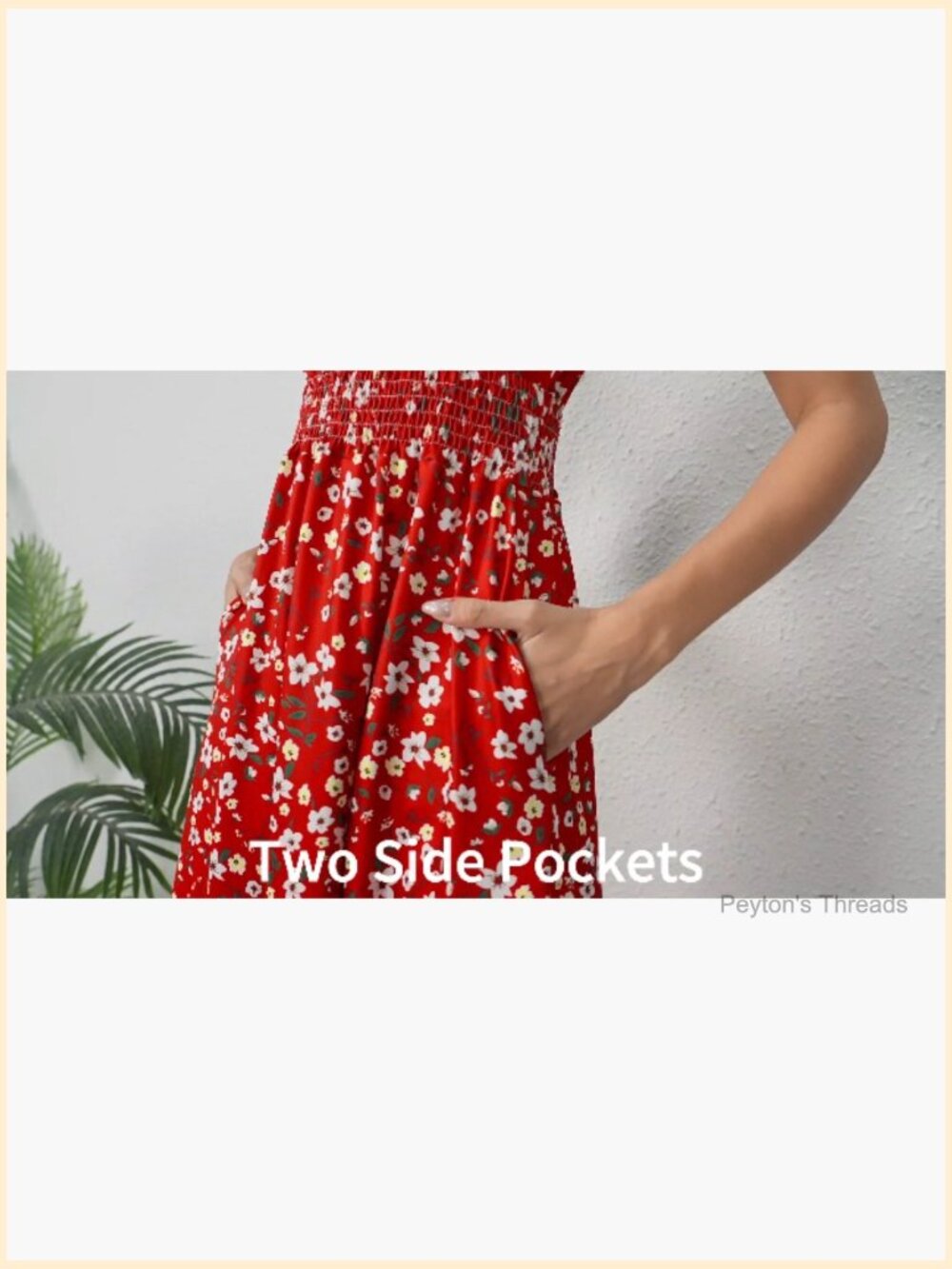 Womens Midi Floral Dress - Short Sleeve Wrap V-Neck Summer Dress with Smocked - Picture 7 of 7